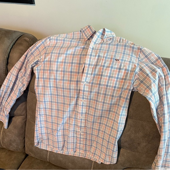 Men's Plaid Button-Down Shirt - Blue and Orange - Picture 1 of 2
